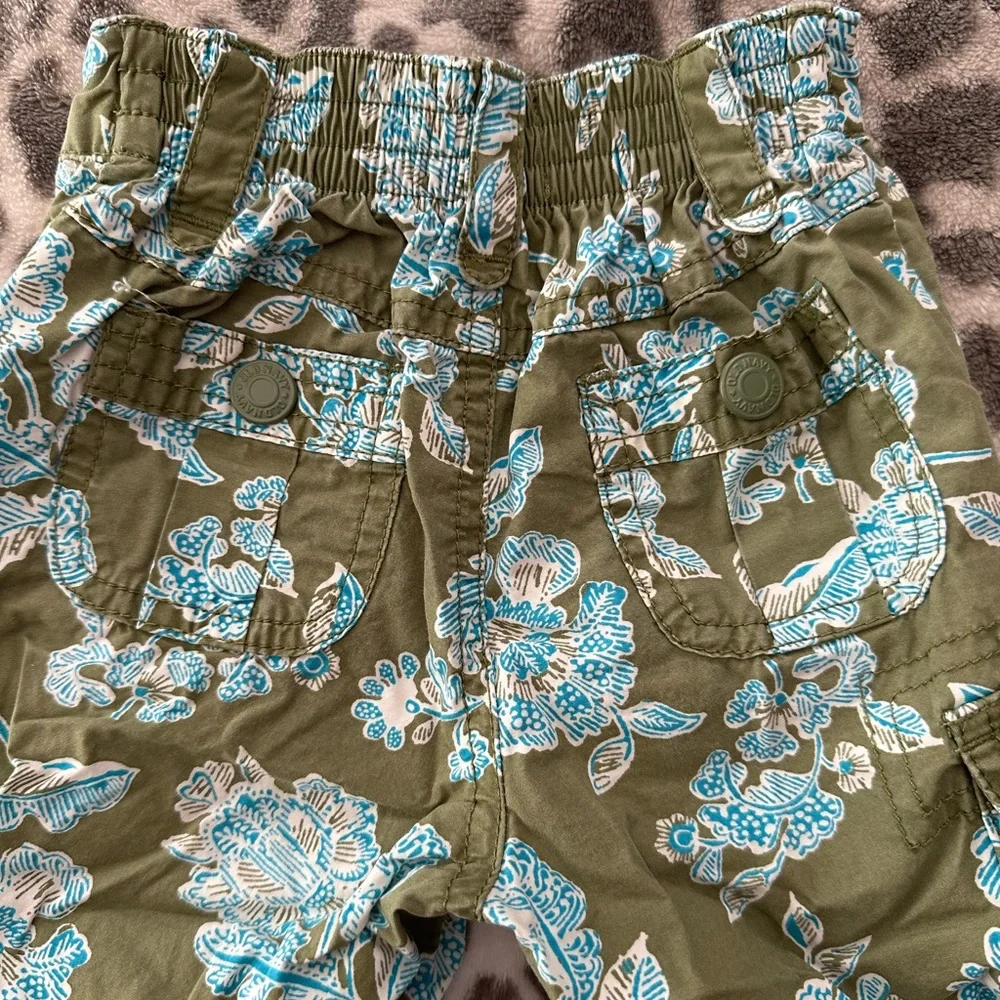 Old Navy Floral Print Convertible Utility Pants in Green Blue Size 6-12 Months
